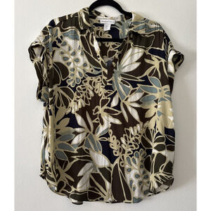 Cupcakes & Cashmere Floral Colorful V-Neck Short Sleeve Blouse Top XL Very Soft